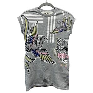 Kenzo Kids Phoenix Celebration Gray Marl Cotton Jersey Dress 12 Tiger Bird